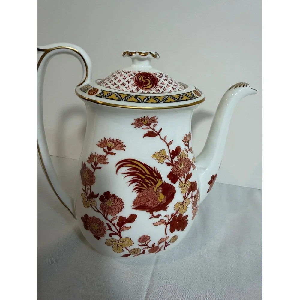 Wedgwood Golden Cockerel Coffee Pot Bone China England Rooster Floral Gold Trim